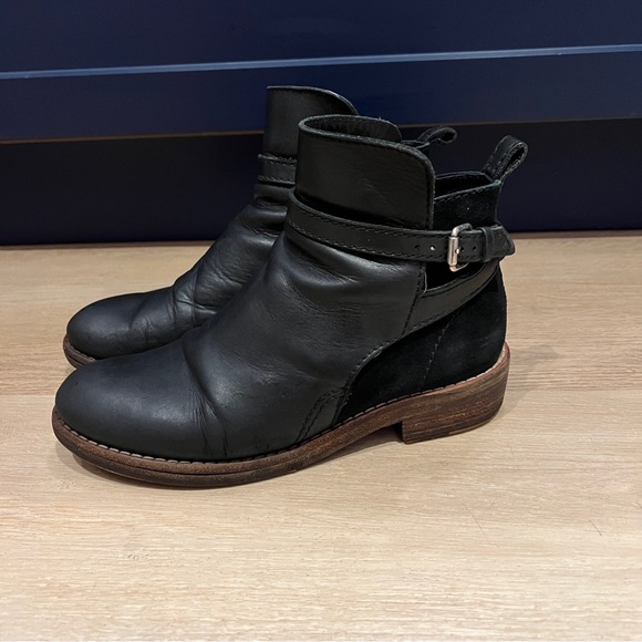 Black Acne Clover ankle boots. Sz 9 (EU 39). Leather and suede with strap. - Picture 1 of 9